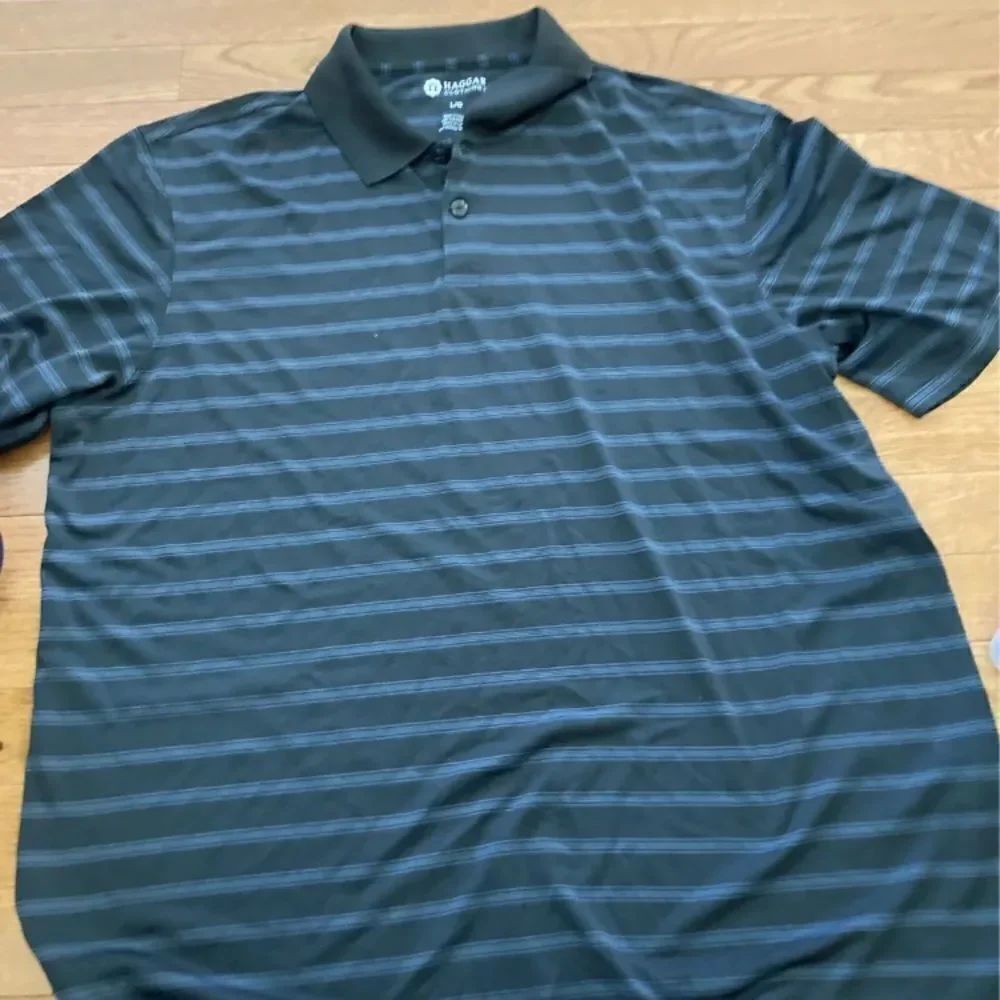 Men’s Black Striped Haggar Athletic Polo Shirt